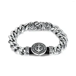 Link Bracelets Style Retro Round Brand Ship Anchor Splicing Thick Stainless Steel Cuban Chain Personalised Men's Bracelet