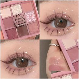 Eye Shadow Dikalu Ninecolor Eyeshadow Palette Rose Pink Color Pearly Matte Glitter Pallete Shiny Pigments 231012 Drop Delivery Health Dht3X