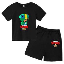 Clothing Sets Star print childrens cute summer 2-piece short sleeved O-neck T-shirt+pants set for boys and girls aged 3-13 childrens clothingL2405