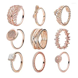 Cluster Rings Rose Gold Bridal Sets Wedding Bands Finger Couple For Women Fine Jewellery Feaather Bow Princess Tiara Daaisy Flower Hearts