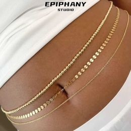 Waist Chain Belts Simple and Personalised multi-layer bead chain retro casual punk sequin waist abdominal Q240511