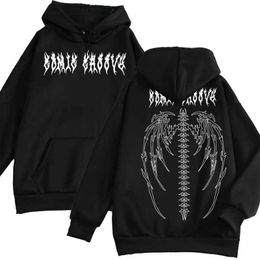 Men's Hoodies Sweatshirts 2023 Womens Gothic Y2K Hooded Skull Wings Printed Poor Plus Size Hoodie Top Hip Hop Womens Long Slve Sweatshirt Pullover T240510