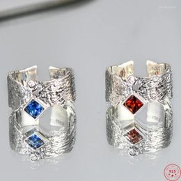 Cluster Rings S925 Sterling Silver For Women Men Fashion Geometric Wave Pattern Rhombus Garnet Zircon Simple Jewelry Christmas Gift