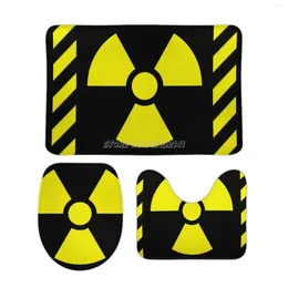 Bath Mats Nuclear Radiation Warning Sign 3pcs Bathroom Set Printing Coral Velvet Non-slip Toilet Cover Mat Under Constru