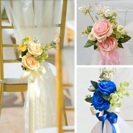 Decorative Flowers Chair Artificial Rose Bouquet Knot Cover For Church Car Outdoor Banquet Party Events Wedding Home Decorations Supplies