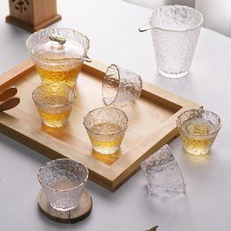 Teaware Sets Japanese Style Glass Tea Set Household Cup Transparent Thickened Gaiwan Fair With Gold Rim Drinkware