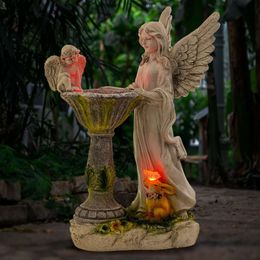 IOKUKI Solar - Angel with Colourful Light Sculpture and Resin Statue Outdoor Garden Decoration