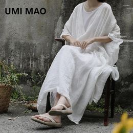 Party Dresses UMI MAO Forest Breathing Long Dress Elegant Women Summer Ramie Art Style Robe Travel Zen White Femme Y2K