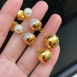 luxury MM brand circle designer earrings women 18K gold vintage aretes oorbellen brincos pearl ball tassel pendant earings earring ear rings Jewellery gift