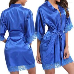 Home Clothing Women Iace Silk Pajamas Robes Stain Lady Sleeping Gown Half Sleeve Sexy Lace Loose Soft Bathrobe Sleepwear Nightgown