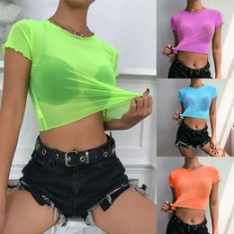 New Fashion Women's Solid Colour Perspective Mesh Transparent Short Top T-shirt Bikini Beach Cover F51316