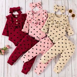 Clothing Sets Baywell 3-piece baby girl clothing set newborn and toddler girl clothing love printed long sleeved tight fitting clothes+pants+headband clothingL2405