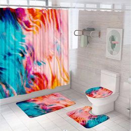 Shower Curtains 4Pcs Colorful Marble Creative Curtain Set Abstract Modern Ink Art Bathroom Non-Slip Bath Mat Rug Lid Toilet Cover