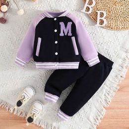 Clothing Sets Clothing Set For Kid Girl 6 Months-3 Years old Pink Baseball Uniform Button jacket Long Sleeve Coat and Pants Outfit For BabyL2405