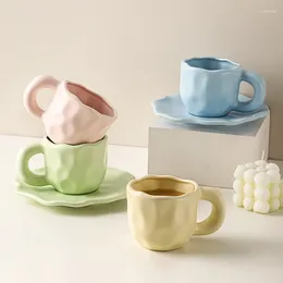 Mugs Custom INS Handmade Ceramic Coffee Cup And Saucer Set Coloured Irregular Personalised Breakfast Tea Milk Espresso Mug Restaurant