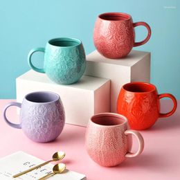 Mugs Big Belly Cup 600ML Office Breakfast Milk Colored Glaze Ceramic Creative Mug Personality Colorful Relief Coffee Cups