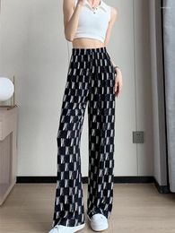 Women's Pants Summer Women Drawstring Straight Leg Vintage Low Rise Striped Print Lounge Girls Trousers Streetwear Y2k Female