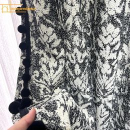 Curtain Vintage Small Fragrance Black And White Cotton Linen Flocking Thickened Blackout Curtains For Living Room Bedroom French Window