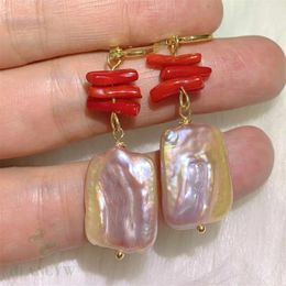 Dangle Earrings Fashion Purple Baroque Cubes Pearl Red Coral Gold Gift Crystal Ear Cuff Children Gemstone Minimalist Wedding Bohemian