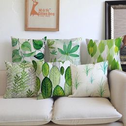 Pillow Tropical Plants Green Leaves Pattern Linen Throw Case Fresh Style Home Sofa Chair Decorative Cover 45x45cm