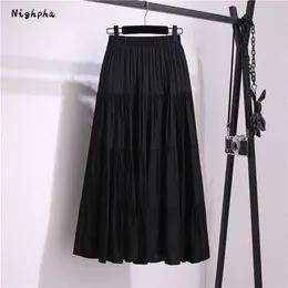 Skirts Summer Patchwork Cotton Linen Long Skirt For Women High Waist Versatile A-line Large Swing Vintage Casual Black