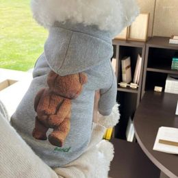 Dog Apparel Autumn And Winter Cute Bear Hoodie Pet Puppy Cat Clothes Thin Velvet Two-Legged Coat Bichon Teddy Small