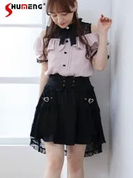 Skirts Lolita Girl Cute Multi-Layer Lace Ruffled Skirt For Women 2024 Summer Japanese Style Sweet Slimming Black Short Ladies