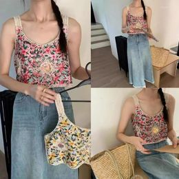 Women's Tanks Women Bohemian Crochet Flower Loose Top Vests Embroidery Sequined Sun Sleeveless Crop Beach Vacation Camisole