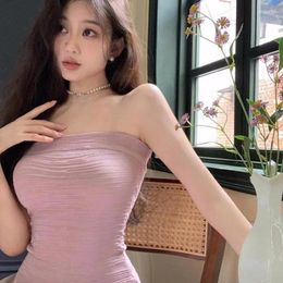 Women's Tanks Summer Camis Pink Short Strapless Wrapped Chest Bottom Shirt Spicy Girl Backless Sleeveless Vest Outside Cropped Top