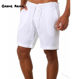 Summer mens solid color beach pants shorts mens casual linen gym mens drawstring button bottom S-4XL 240430