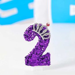 5Pcs Candles Childrens Birthday Candles Purple Crown Original Birthday Candles for Cake Girls Glitter Candle Decoration Anniversary Party