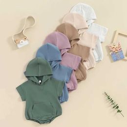 Rompers 2023-12-18 Lioraitiin Newborn Baby Boys and Girls Solid Colour Hooded Tight Top Large Short Sleeve Bubble Jumpsuit Summer ClothingL2405