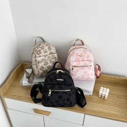 School Bags PU Leather Mini Small Backpack Flower Print Canvas Bag Multi-Function Phone Pouch Pack