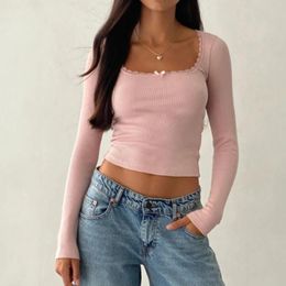 Women's T Shirts YUZHEXI Basic Cute Spring Pink Top Women Bodycon Long Sleeve Shirt O Neck Rib Knitwear