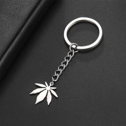 Keychains Lanyards Amaxer Maple Leaf Keychain Amulet Silver Colour Stainless Steel Car keys Pendant for Men Women Jewellery Gift Y240510