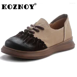 Casual Shoes Koznoy 3cm Ethnic Elastic Suede Comfy Women Lace Up Ladies Leisure Soft Flats Genuine Leather Summer Loafer Spring Autumn