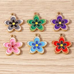 Charms 10pcs 18x21mm Cute Colourful Enamel Flower Pendants For Jewellery Making Earrings Necklace Bracelets DIY Crafts Accessories