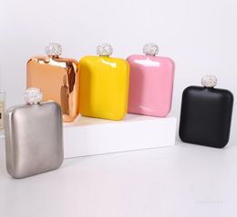 Stainless Steel Hip Flask With Diamond Lid Ladies Outdoor Portable Square Hip Flask Mini Pocket Flask 5 Colors T2I517843108503