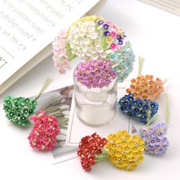 Decorative Flowers 1 Bunch/8 Mini Paper Roses Fake Multicolor Bouquet Wedding Decor Artificial DIY Wreath Accessories