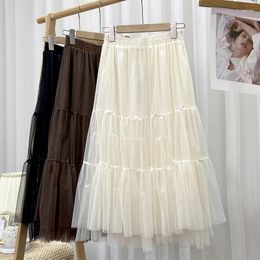 Skirts Elegant Bow Gauze Net Yarn Half-length Skirt Autumn Winter Women Clothing 2024 High-waisted A-line D961