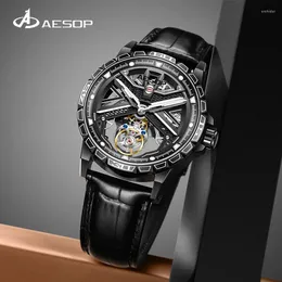 Wristwatches AESOP Men's Manual Tourbillon Hollow Bottom Mechanical Watch Fashion And Leisure Advanced Waterproof