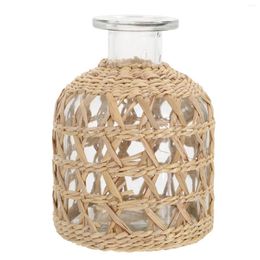 Vases Woven Glass Bottle Natural Grass Vase Household Flower Arrangement Holder Dried