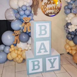 Party Decoration 1 Set Blue Baby Boxes Shower Boy Decor Boho Teddy Bear Babyshower Decorations Paper Blocks