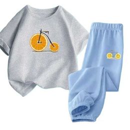 Clothing Sets Boys Summer Short sleeved Set 2-piece New Childrens Summer Clothing Handsome Big Boys Cotton T-shirt Mosquito proof Pants SetL2405L2405