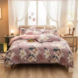 Bedding Sets BBSET Classic Set Plant Flower Pattern Winter Warm Milk Velvet 4PCS Thick Plush Oversize Duvet Cover