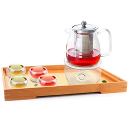 Teaware Sets Stainless Steel Philtre Tea Pot & 4PC Cute Cups Warmer Bamboo Tray Set