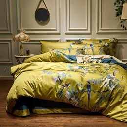 Bedding Sets HD Printed Birds Branch Printing Pattern Set Luxury Egyptian Cotton Silk Soft Duvet Cover Bed Sheet 4Pcs Bedclothes