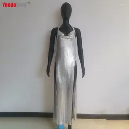 Party Dresses Birthday Exposed Female Sexy Wine Club Dress Metal And Aluminium Net Long Skirt