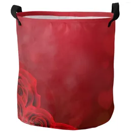Laundry Bags Valentine'S Day Rose Red Heart Dirty Basket Foldable Waterproof Home Organizer Clothing Kids Toy Storage