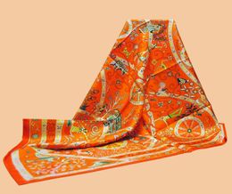 Scarves HuaJun 2 Store Orange Classic Colours quotPeuple Du Vent Shawlquot 90 Silk Square Twill Print Scarf Hand Curled1792039